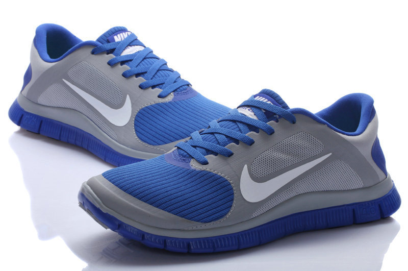 Hot Nike Free4.0 Men Shoes /Gray/White/Blue